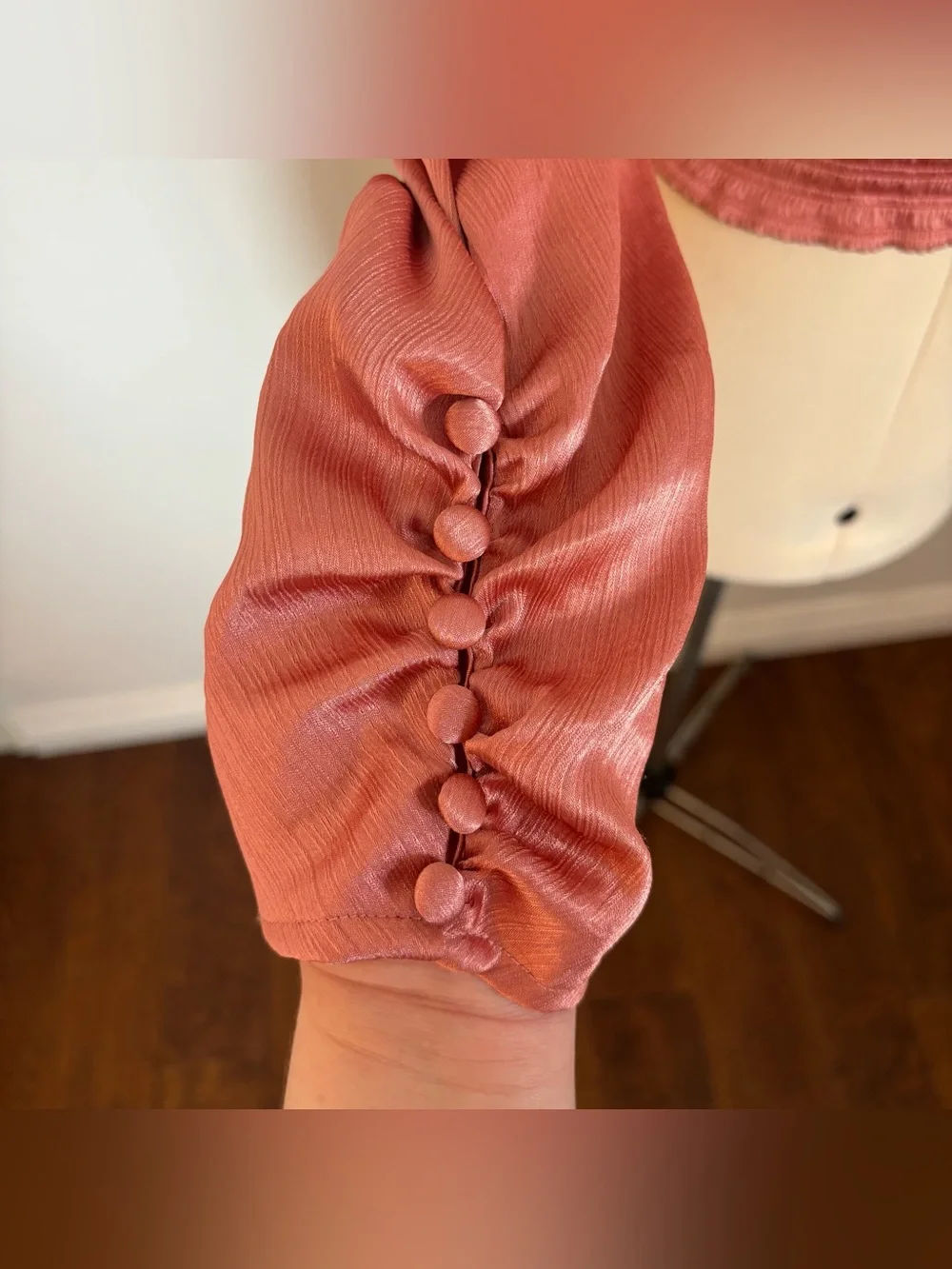 Free People Santiago Cropped Smocked Blouse in Pink Cinnamon, Long Sleeve, S